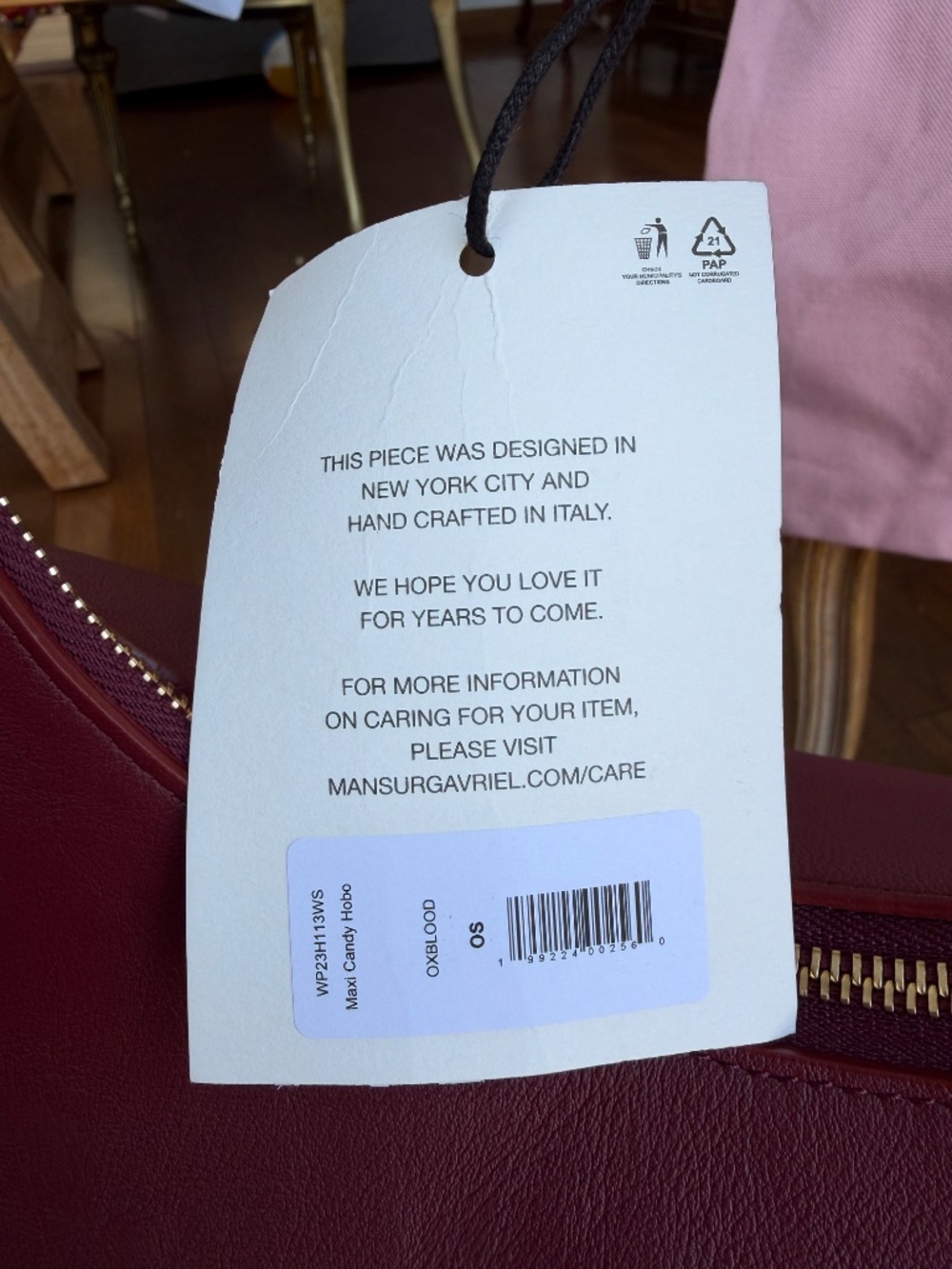 Mansur Gavriel Large Maxi Candy Hobo Leather Bag Red Oxblood - Picture 11 of 12